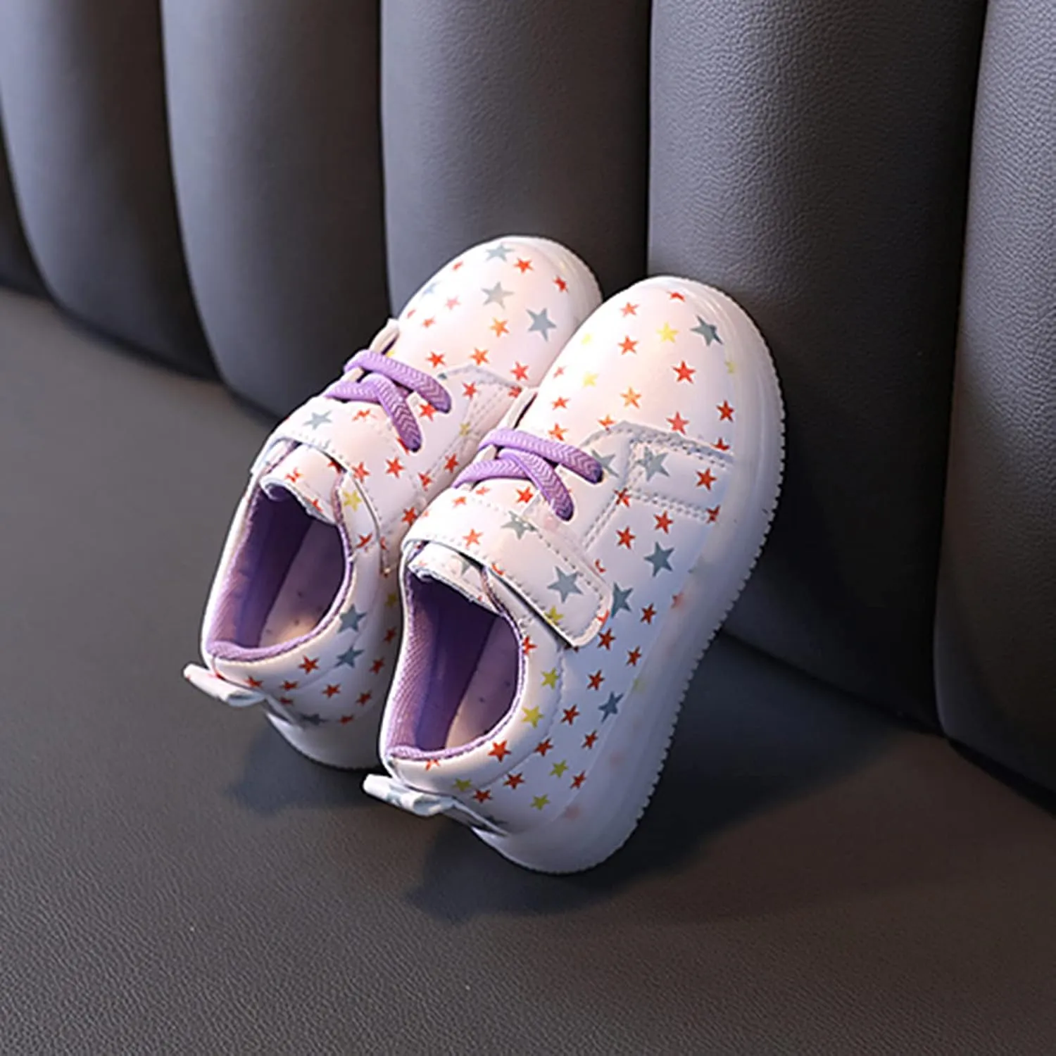 Light Up Toddler Girls Shoes Star Print Flashing Lightweight Walking Sneakers for Little Girls Tennis Shoes