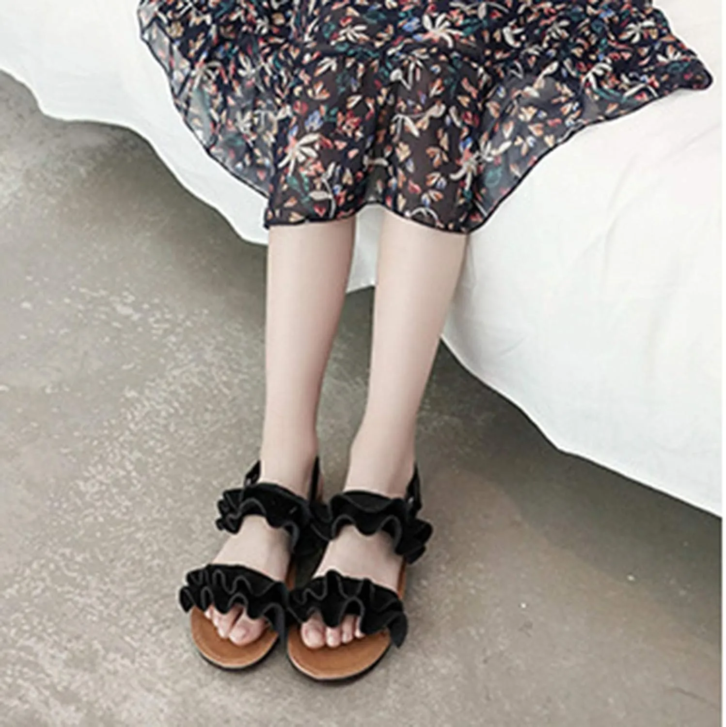 Little Girl Sandals Toddler Rubber Sandals Girls Shoes Kids Ruffle Non-Slip Sandals Baby Baby Shoes