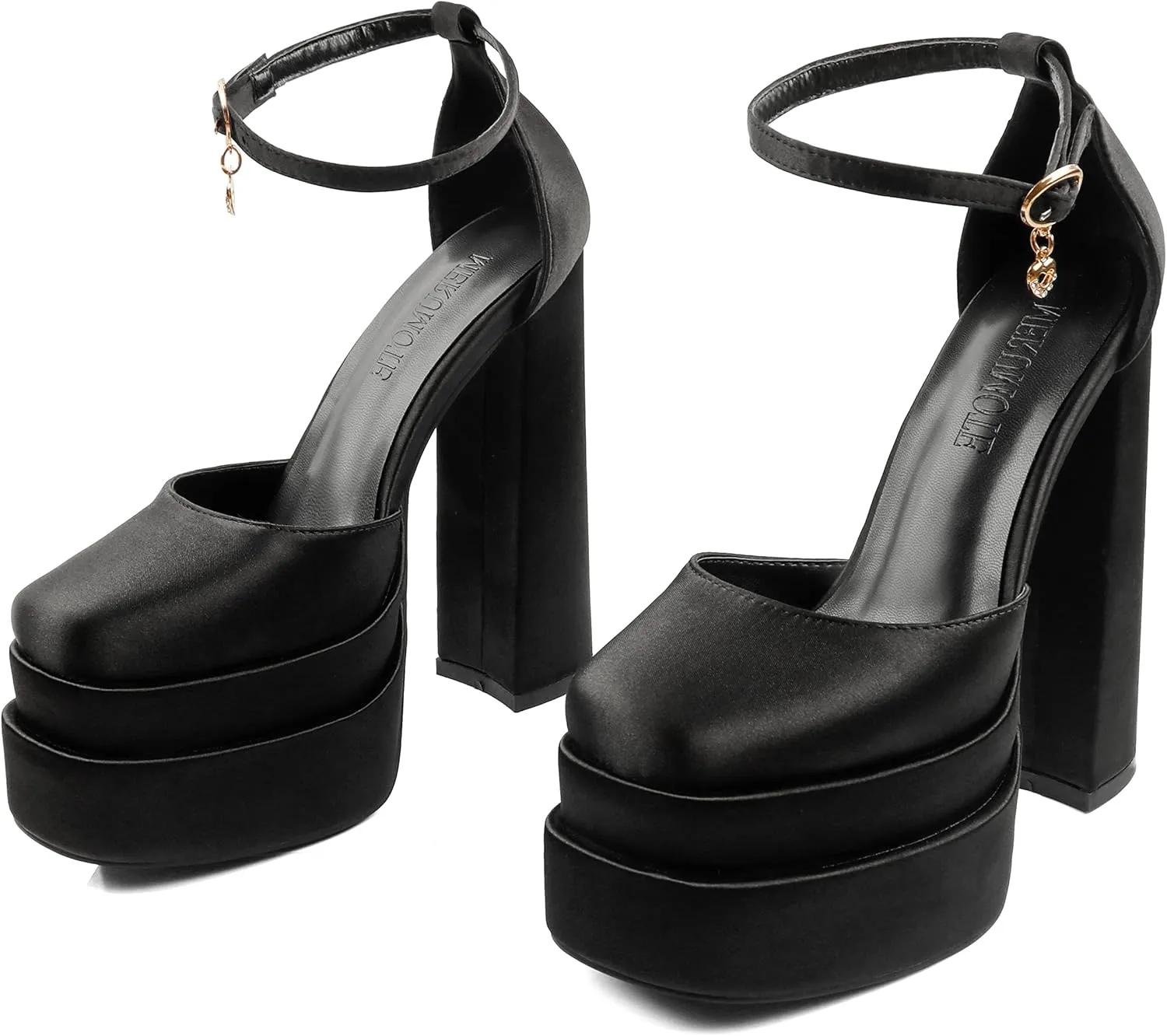 MERUMOTE Womens Sexy High Heels Platforms Pumps Square Toe Chunky Block Heels Rhinestone Party Shoes
