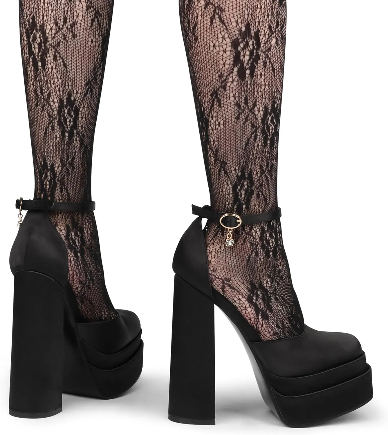 MERUMOTE Womens Sexy High Heels Platforms Pumps Square Toe Chunky Block Heels Rhinestone Party Shoes