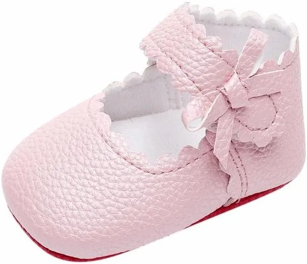 Newborn Infant First Walker 0-18M Baby Boy Girl Soft Sole Wave Bowknot Shoes Non-Slip Lightweight Leather Shoes