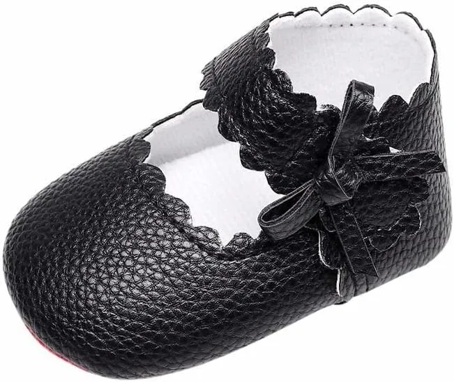 Newborn Infant First Walker 0-18M Baby Boy Girl Soft Sole Wave Bowknot Shoes Non-Slip Lightweight Leather Shoes
