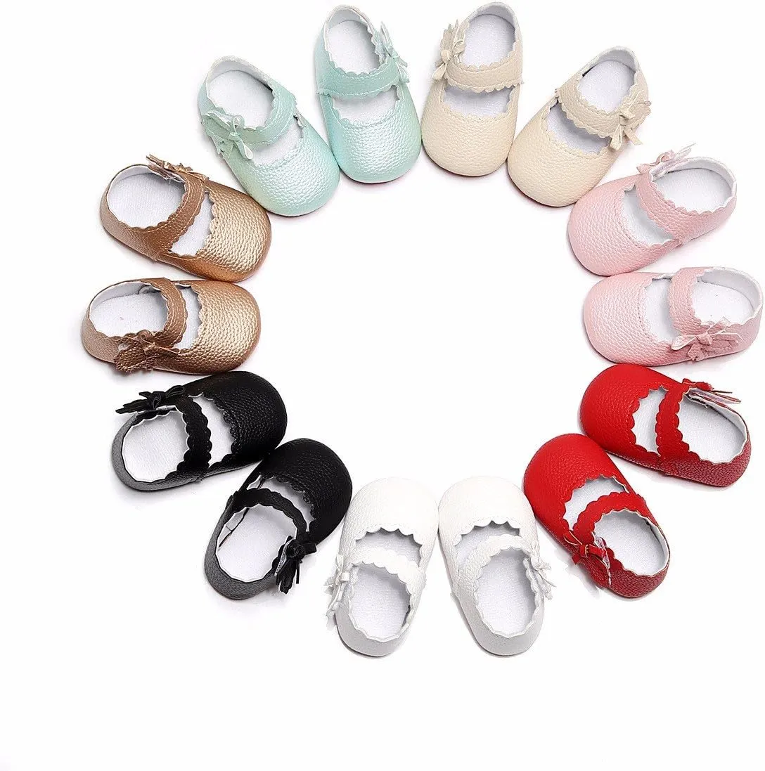 Newborn Infant First Walker 0-18M Baby Boy Girl Soft Sole Wave Bowknot Shoes Non-Slip Lightweight Leather Shoes