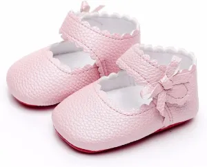 Newborn Infant First Walker 0-18M Baby Boy Girl Soft Sole Wave Bowknot Shoes Non-Slip Lightweight Leather Shoes