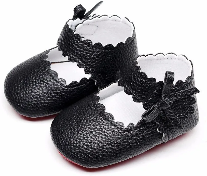 Newborn Infant First Walker 0-18M Baby Boy Girl Soft Sole Wave Bowknot Shoes Non-Slip Lightweight Leather Shoes