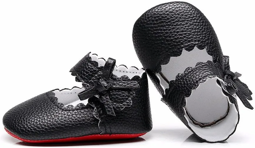 Newborn Infant First Walker 0-18M Baby Boy Girl Soft Sole Wave Bowknot Shoes Non-Slip Lightweight Leather Shoes