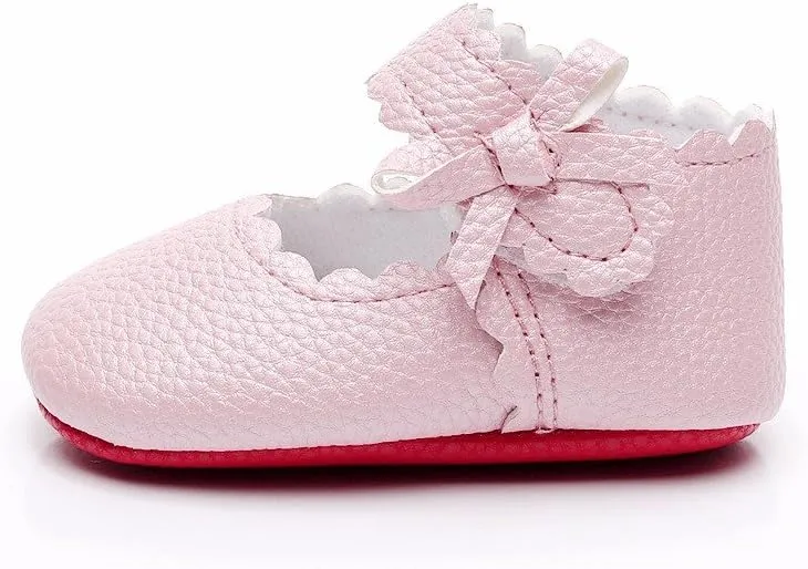 Newborn Infant First Walker 0-18M Baby Boy Girl Soft Sole Wave Bowknot Shoes Non-Slip Lightweight Leather Shoes
