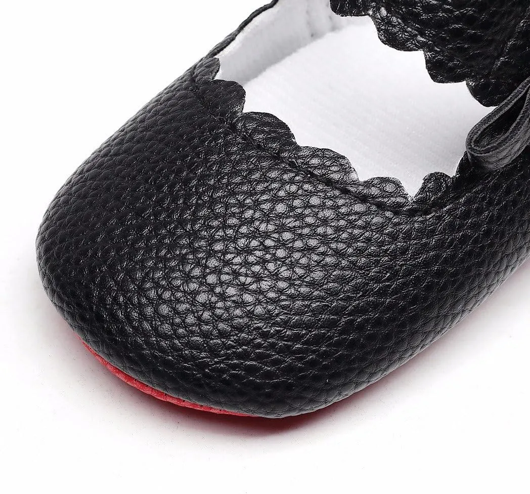 Newborn Infant First Walker 0-18M Baby Boy Girl Soft Sole Wave Bowknot Shoes Non-Slip Lightweight Leather Shoes