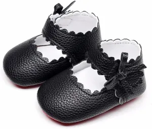 Newborn Infant First Walker 0-18M Baby Boy Girl Soft Sole Wave Bowknot Shoes Non-Slip Lightweight Leather Shoes