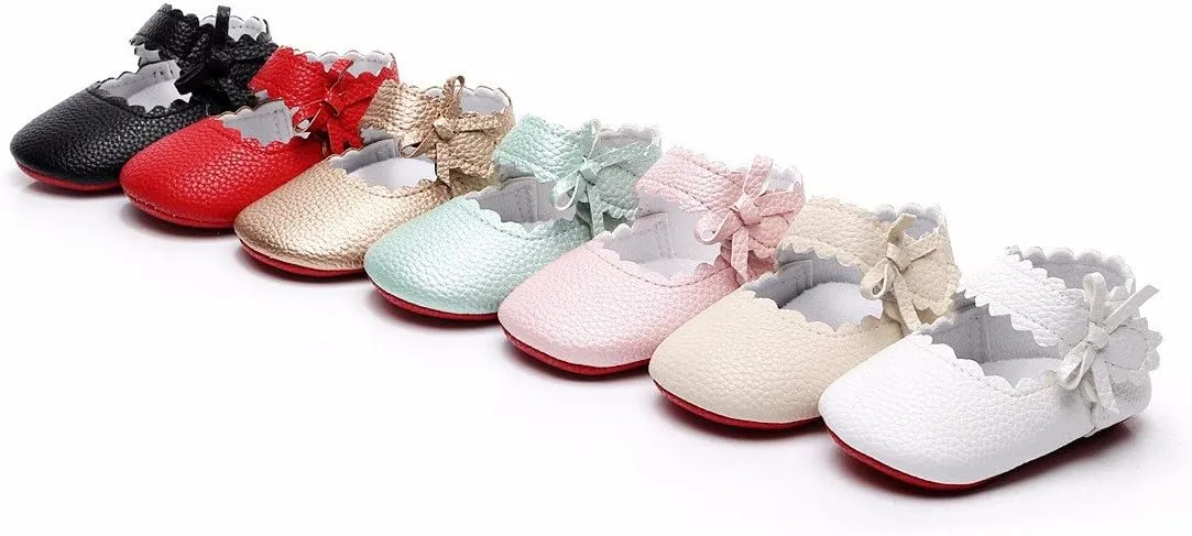 Newborn Infant First Walker 0-18M Baby Boy Girl Soft Sole Wave Bowknot Shoes Non-Slip Lightweight Leather Shoes
