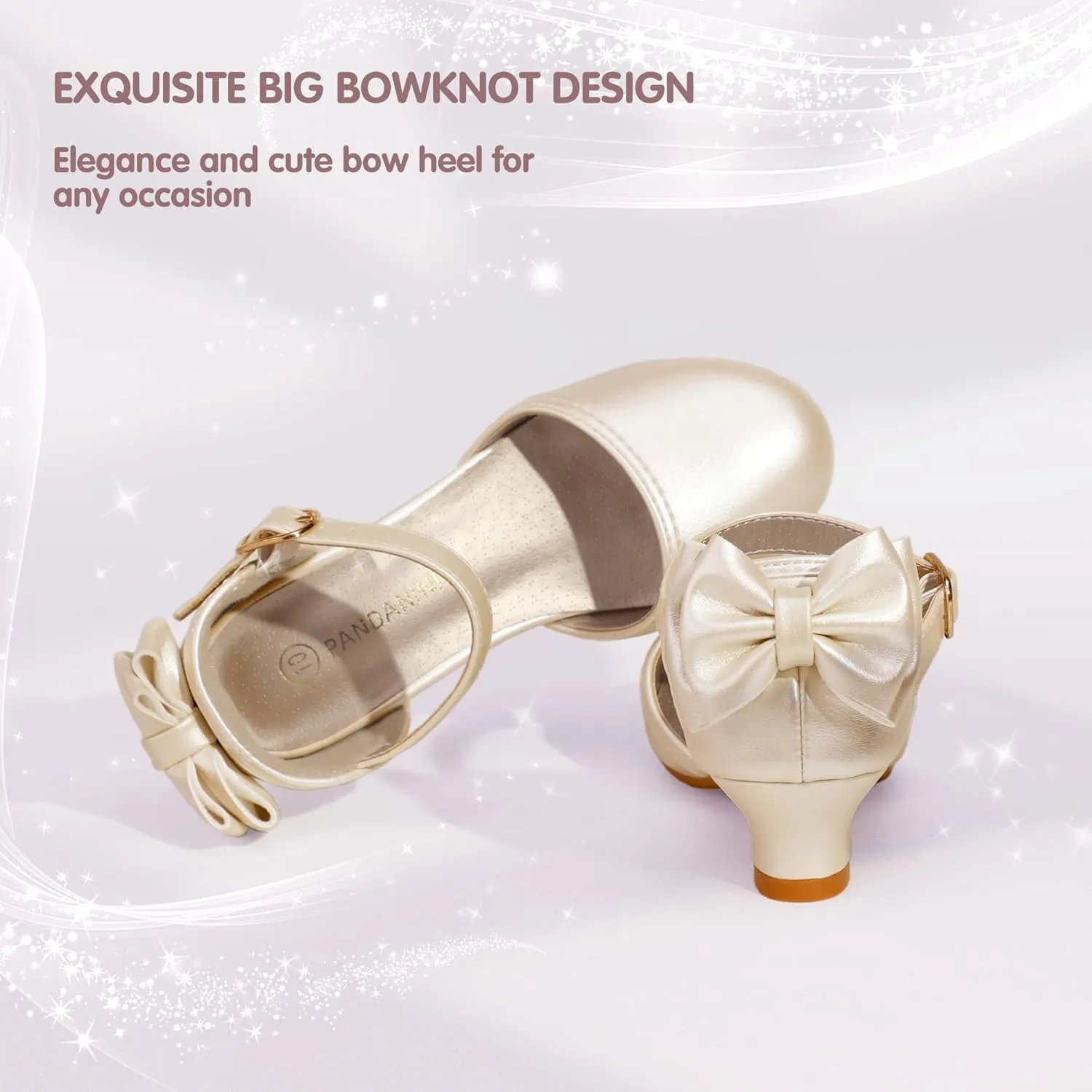 PANDANINJIA Wendy Girls Heels Dress Shoes Flower Girl Mary Jane Sandals Wedding Party Princess Shoes for Toddler Little Kid Big Kid