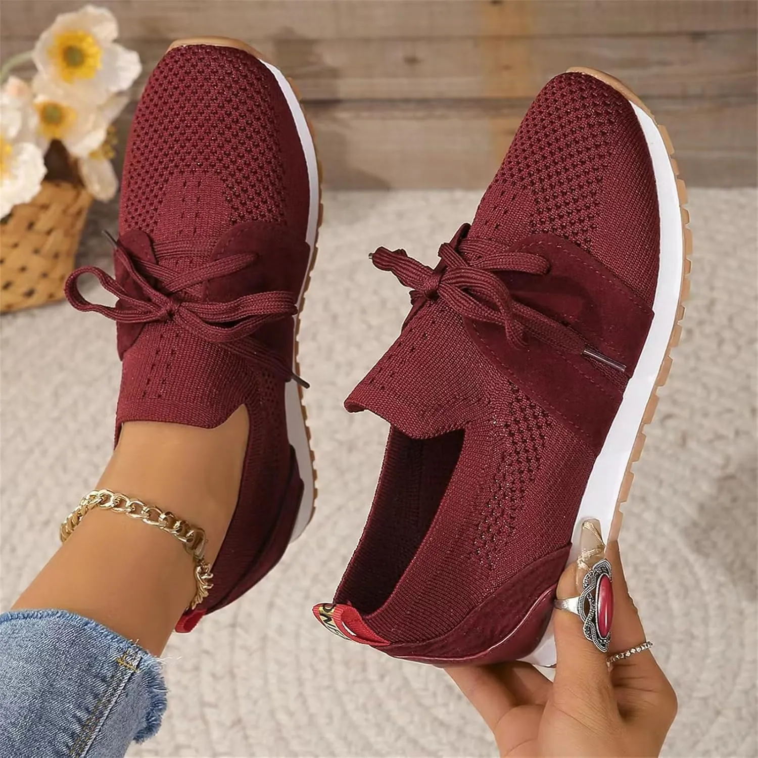 Running Shoes For Women Lightweight Tennis Shoes Non Slip Gym Workout Shoes Breathable Mesh Walking Slip On Sneakers