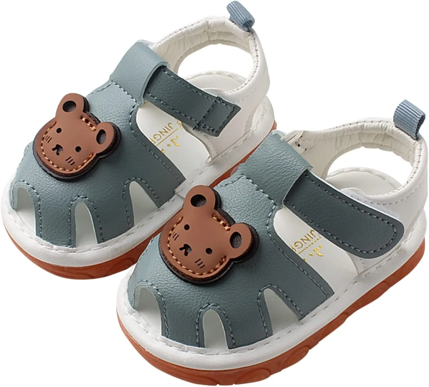 Squeaky Shoes for Infant Girls Boys Anti-Slip First Walking Shoes Baby Rubber Soft Sole Open-Toe Cartoon Sandals