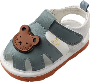 Squeaky Shoes for Infant Girls Boys Anti-Slip First Walking Shoes Baby Rubber Soft Sole Open-Toe Cartoon Sandals