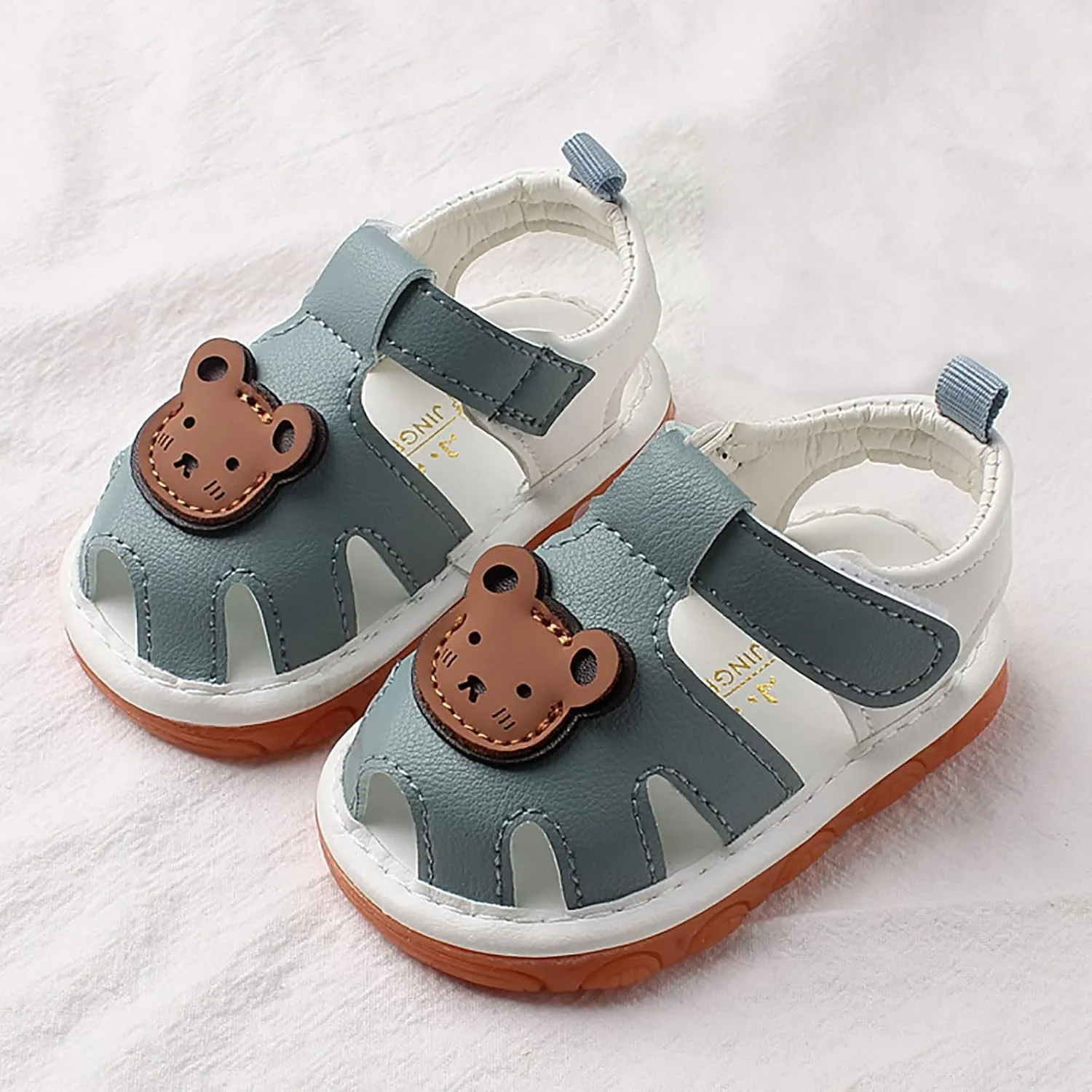 Squeaky Shoes for Infant Girls Boys Anti-Slip First Walking Shoes Baby Rubber Soft Sole Open-Toe Cartoon Sandals
