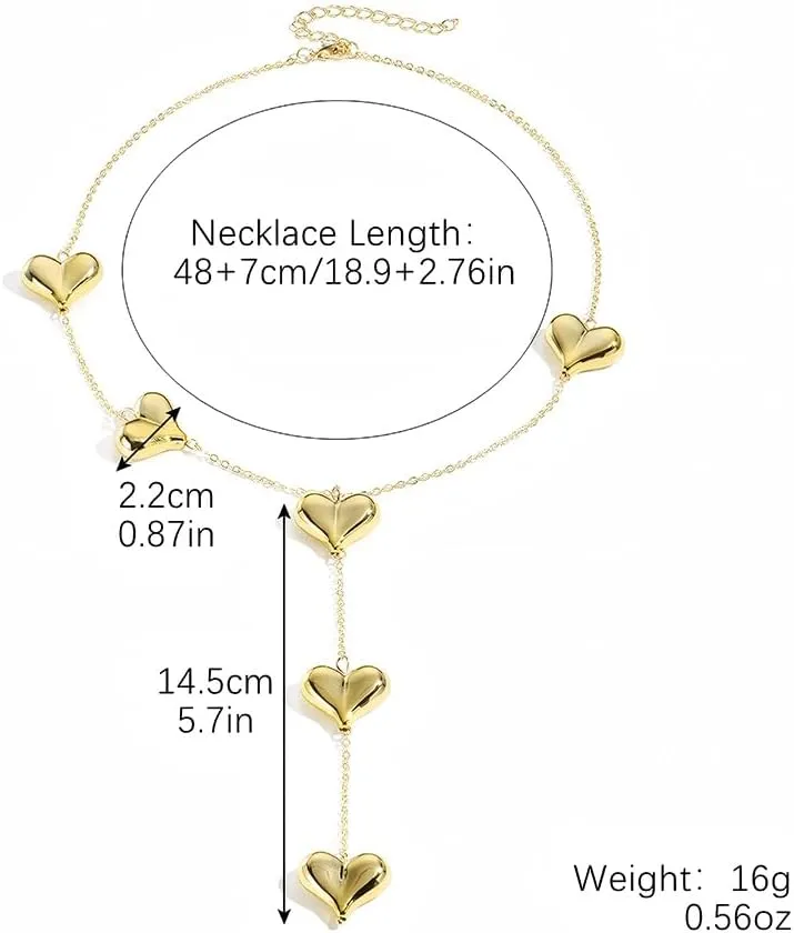 Statement Gold Heart Long Chain Y Necklaces for Women Trendy, Dainty Silver Puffy Love Heart Drop Pendant Charm Necklace Party Valentine Jewelry Gifts