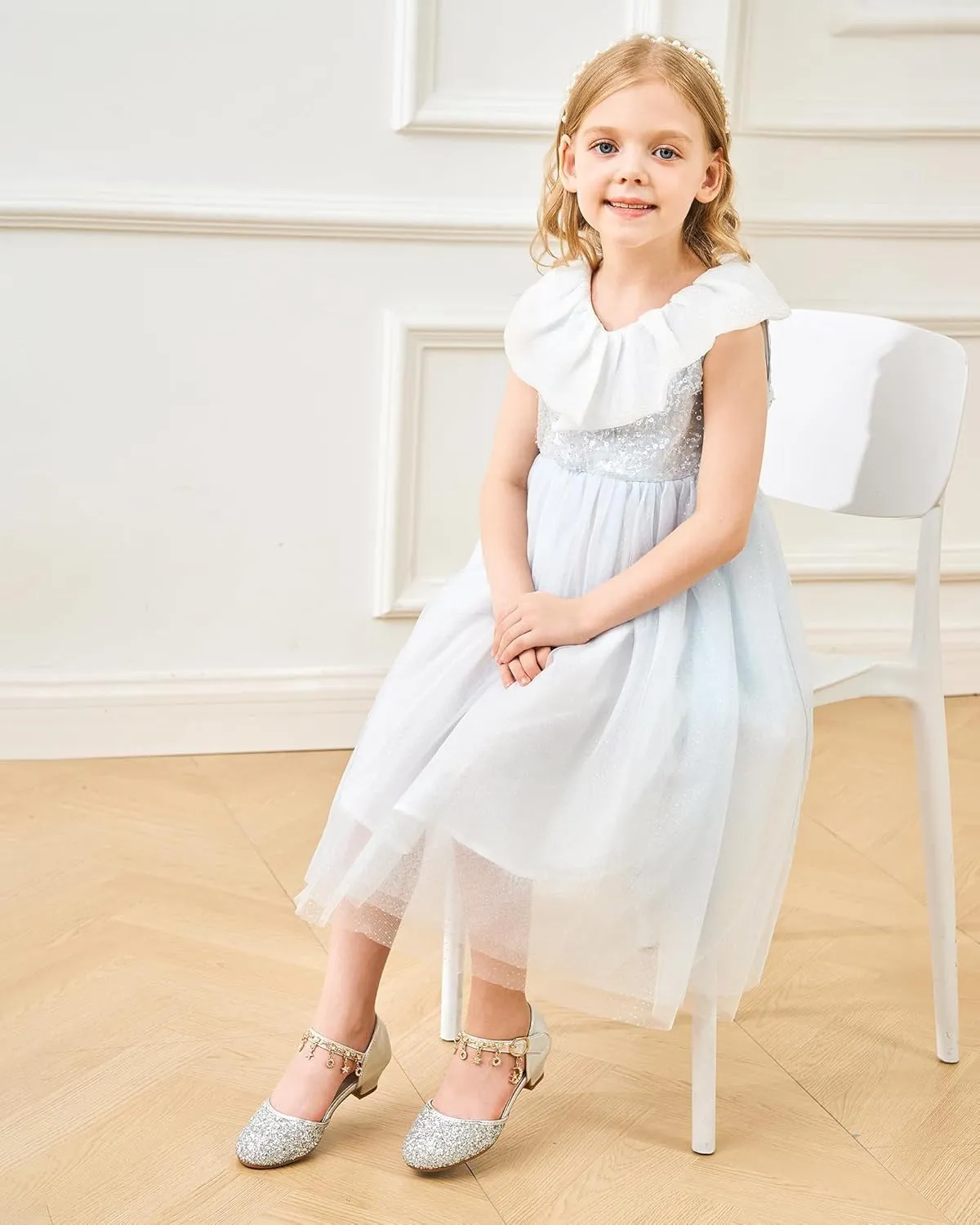 Stelle Girls High Heels Sequins Dress Sandals Princess Dress Shoes Flower Wedding Party ShoesToddler/Little/Big Kid