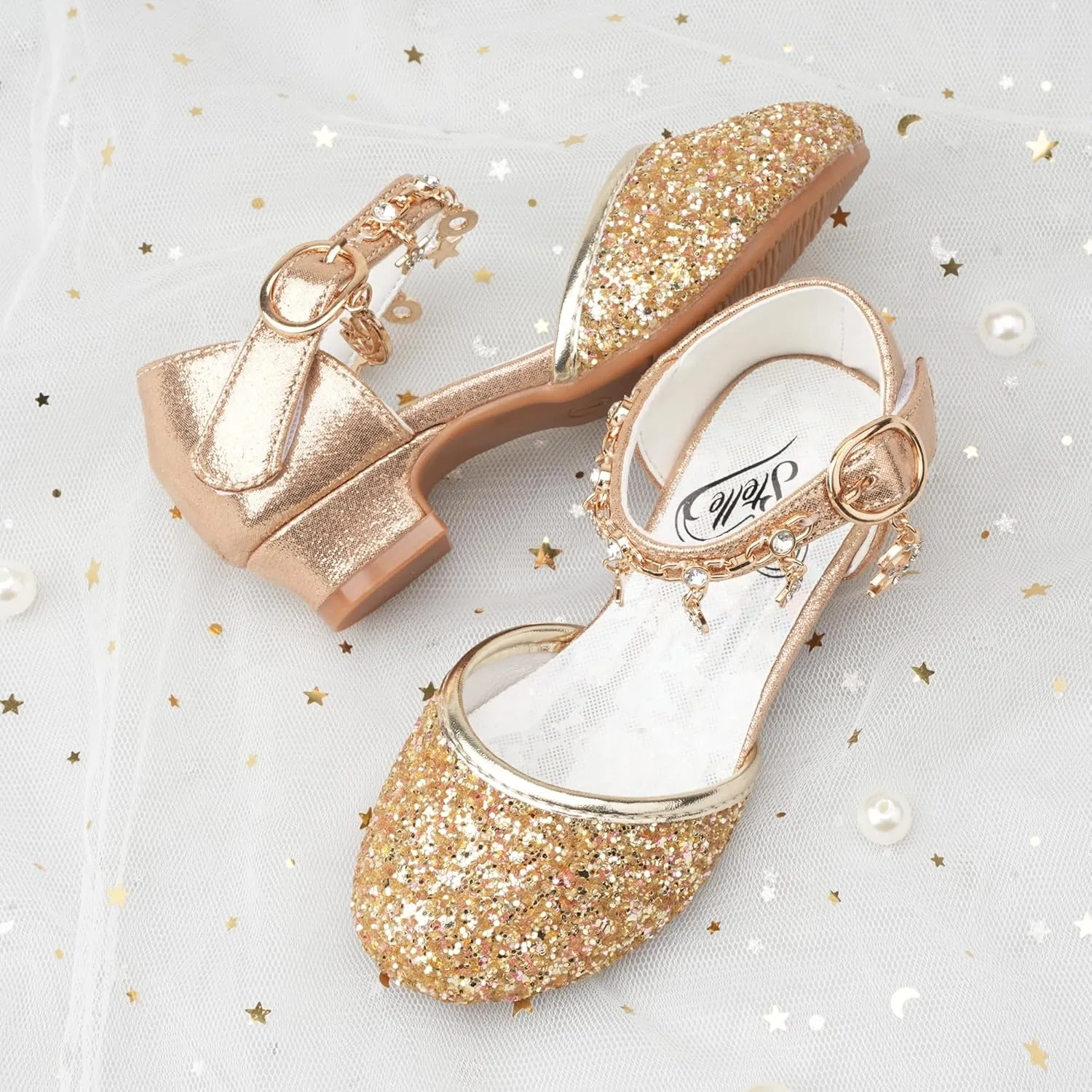Stelle Girls High Heels Sequins Dress Sandals Princess Dress Shoes Flower Wedding Party ShoesToddler/Little/Big Kid