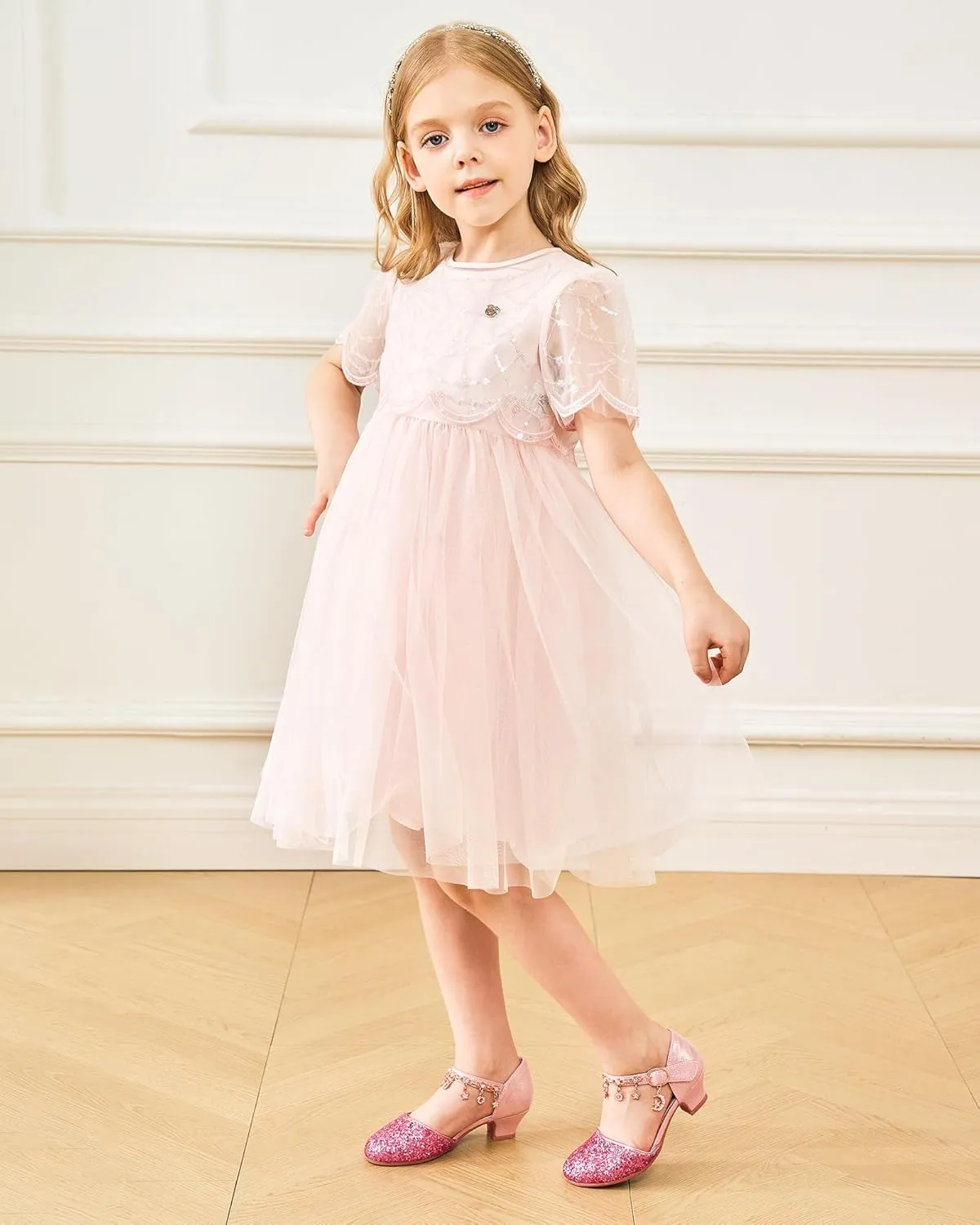 Stelle Girls High Heels Sequins Dress Sandals Princess Dress Shoes Flower Wedding Party ShoesToddler/Little/Big Kid