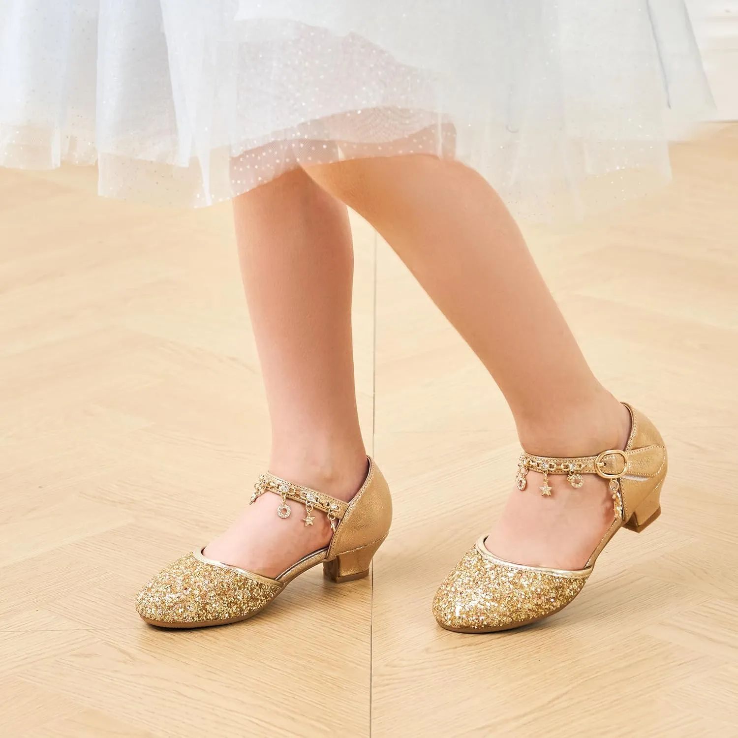 Stelle Girls High Heels Sequins Dress Sandals Princess Dress Shoes Flower Wedding Party ShoesToddler/Little/Big Kid