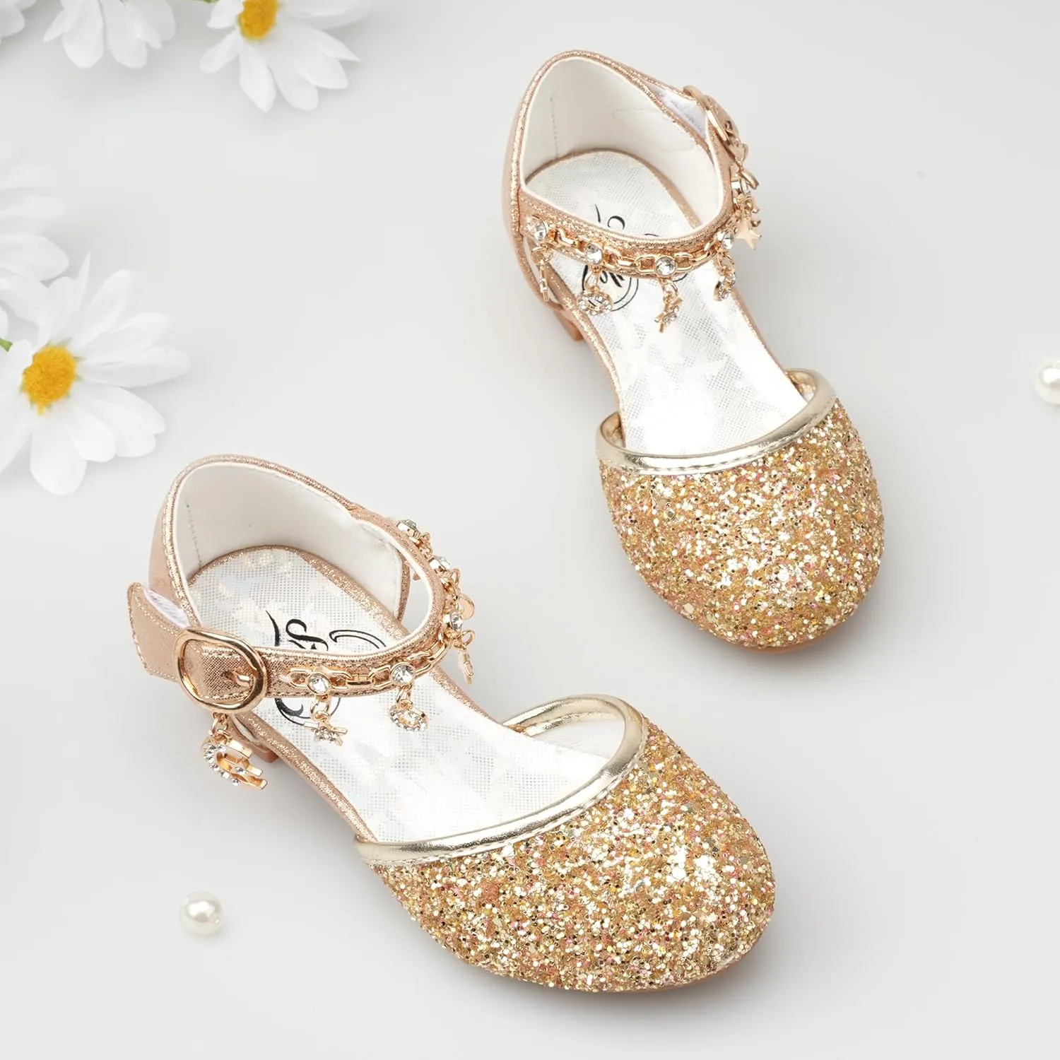 Stelle Girls High Heels Sequins Dress Sandals Princess Dress Shoes Flower Wedding Party ShoesToddler/Little/Big Kid