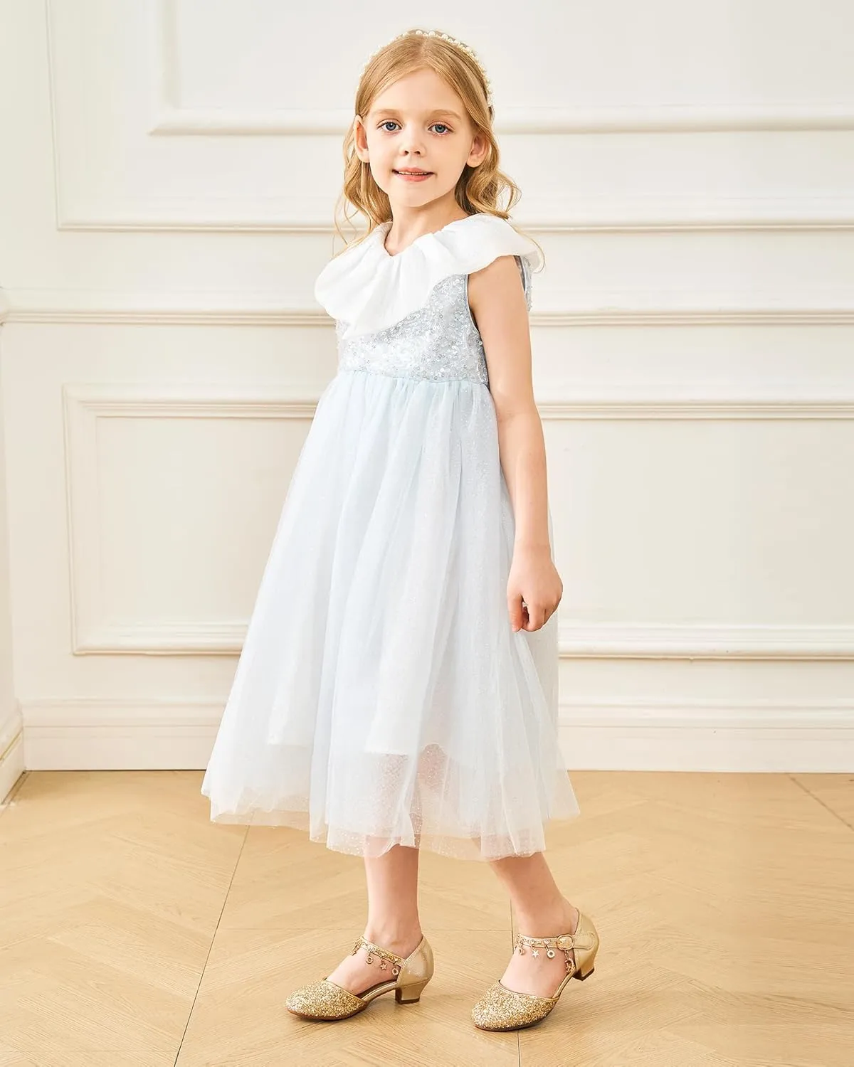 Stelle Girls High Heels Sequins Dress Sandals Princess Dress Shoes Flower Wedding Party ShoesToddler/Little/Big Kid