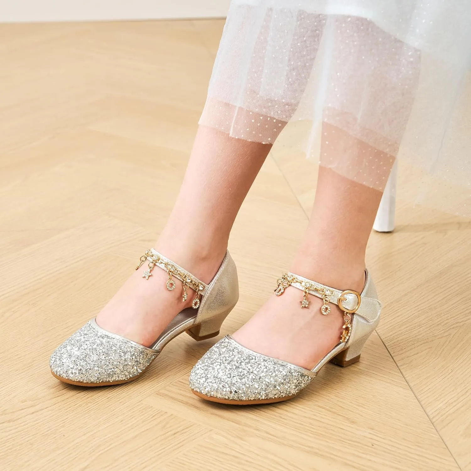 Stelle Girls High Heels Sequins Dress Sandals Princess Dress Shoes Flower Wedding Party ShoesToddler/Little/Big Kid