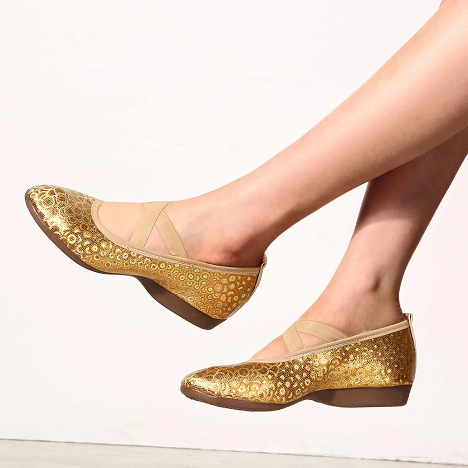 SuanlaTDS Ballet Flat Shoes for Women Comfortable Dressy Latin Dance Shoes Closed Toe Slip on Elastic Strap Casual Shoes Womens Ladies Spring Fall Work Walking Dress Shoes