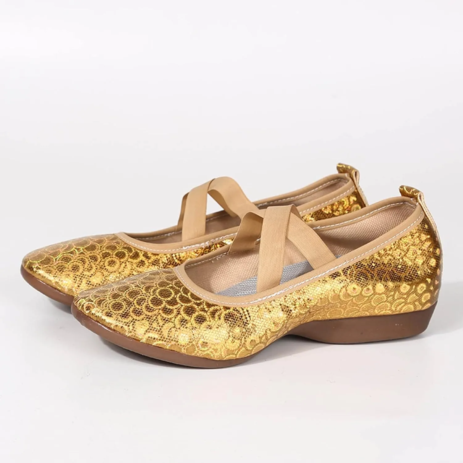 SuanlaTDS Ballet Flat Shoes for Women Comfortable Dressy Latin Dance Shoes Closed Toe Slip on Elastic Strap Casual Shoes Womens Ladies Spring Fall Work Walking Dress Shoes