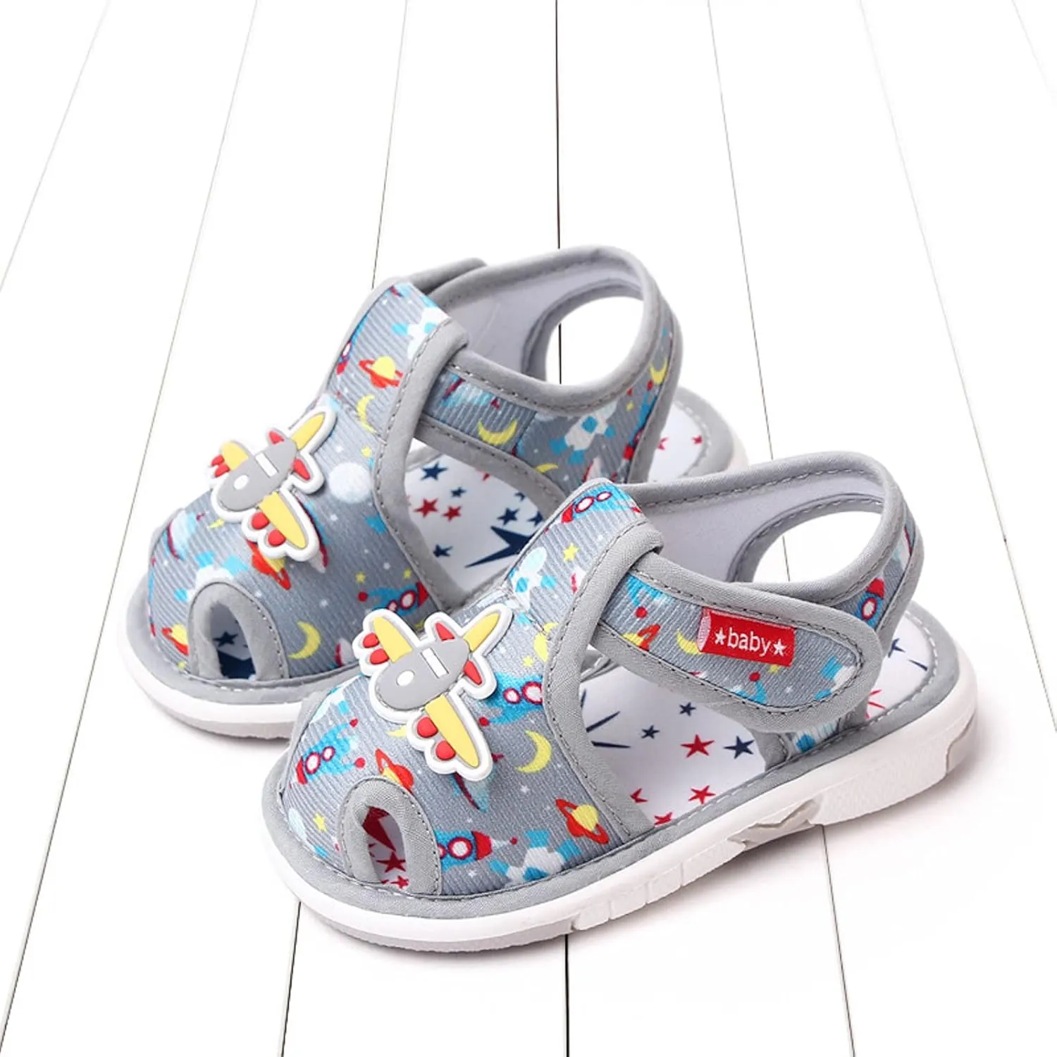 Summer Children Infant Toddler Shoes Girls Sandals Flat Bottom Non Slio Open Toe Slip Breathable Soft Cartoon Space Pattern Baby Walkers Shoes Girls
