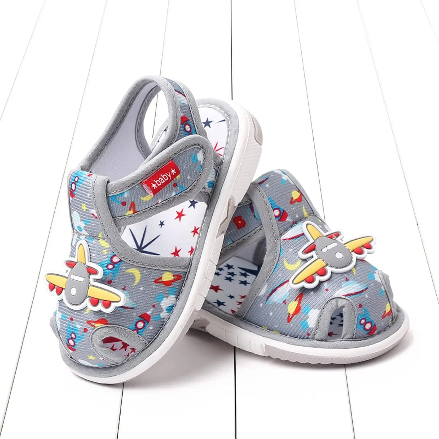 Summer Children Infant Toddler Shoes Girls Sandals Flat Bottom Non Slio Open Toe Slip Breathable Soft Cartoon Space Pattern Baby Walkers Shoes Girls
