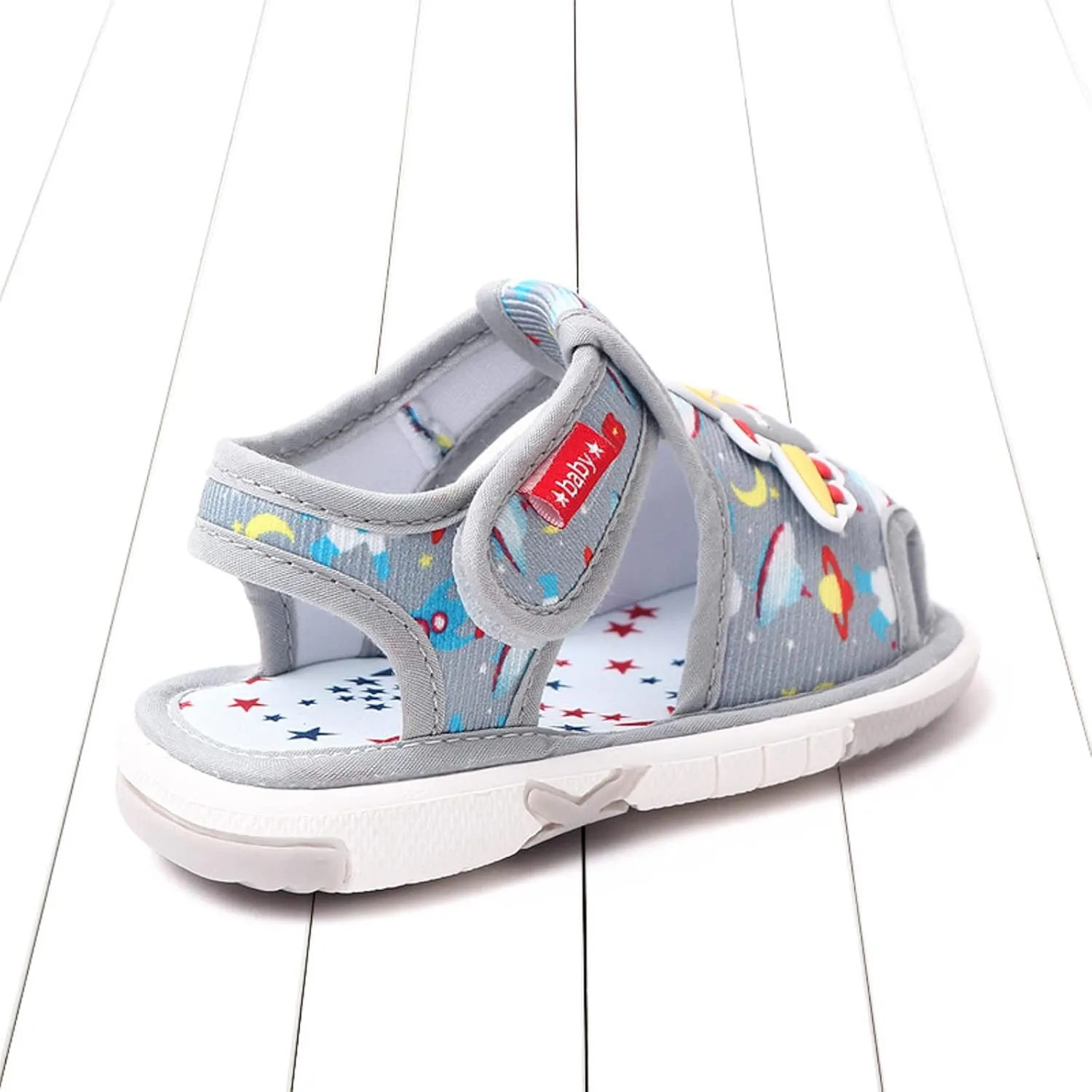 Summer Children Infant Toddler Shoes Girls Sandals Flat Bottom Non Slio Open Toe Slip Breathable Soft Cartoon Space Pattern Baby Walkers Shoes Girls