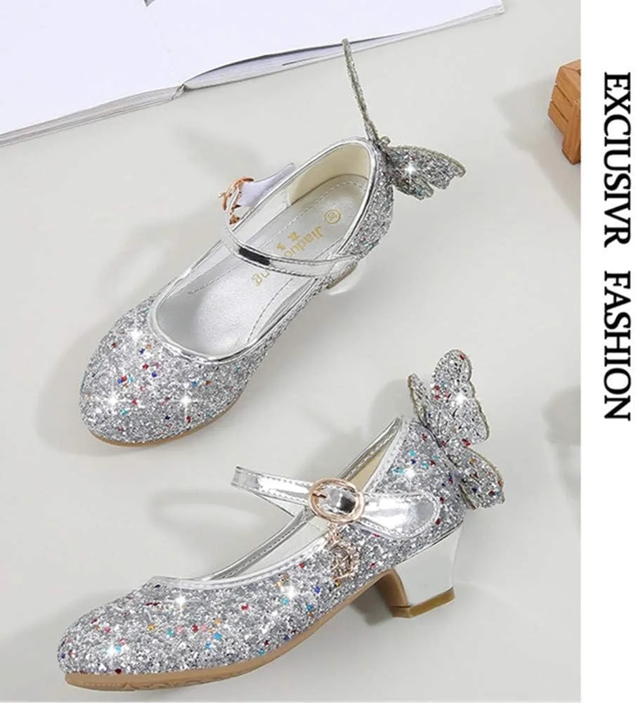 TangDao Kids Girls Sparkly Butterfly Mary Jane Wedding Party Shoes Glitter Bridesmaids Low Heels Princess Heels Dress Shoes(Toddler/Little Kid/Big Kid)