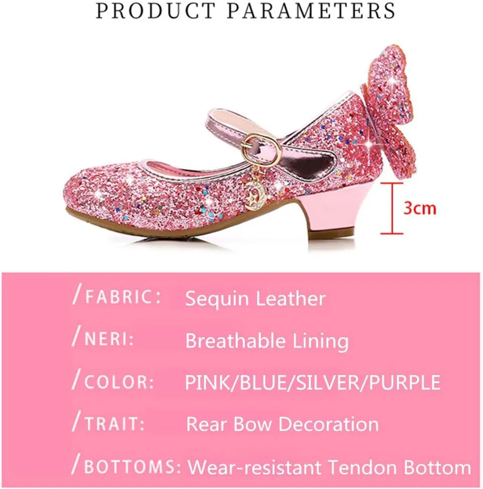 TangDao Kids Girls Sparkly Butterfly Mary Jane Wedding Party Shoes Glitter Bridesmaids Low Heels Princess Heels Dress Shoes(Toddler/Little Kid/Big Kid)