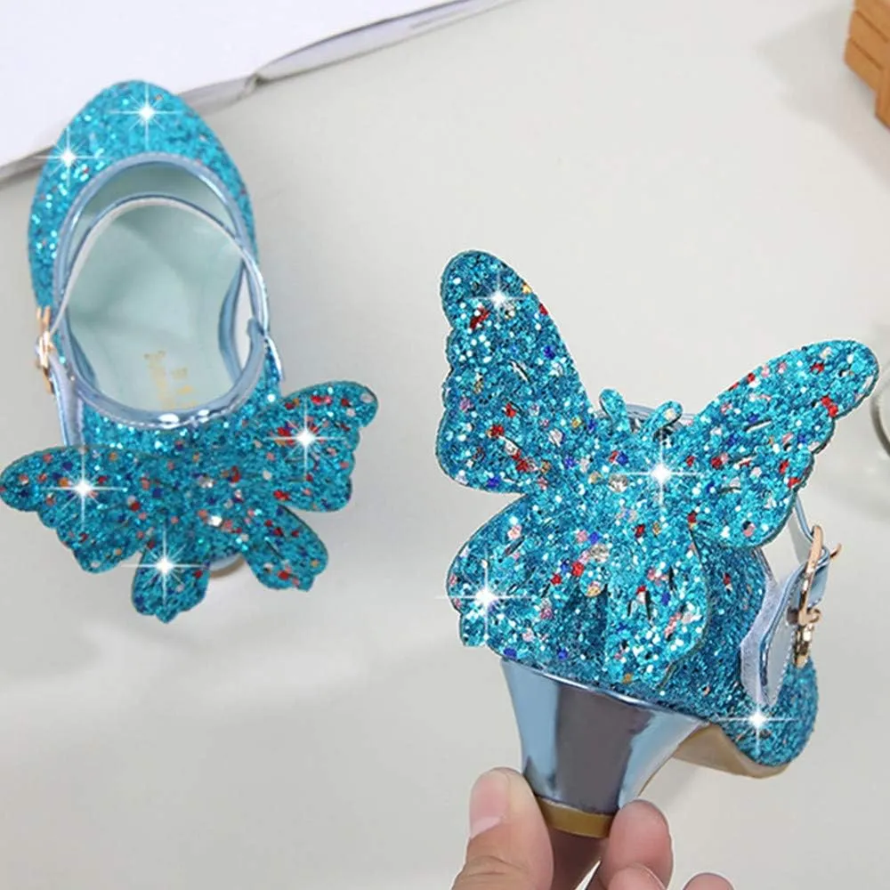 TangDao Kids Girls Sparkly Butterfly Mary Jane Wedding Party Shoes Glitter Bridesmaids Low Heels Princess Heels Dress Shoes(Toddler/Little Kid/Big Kid)