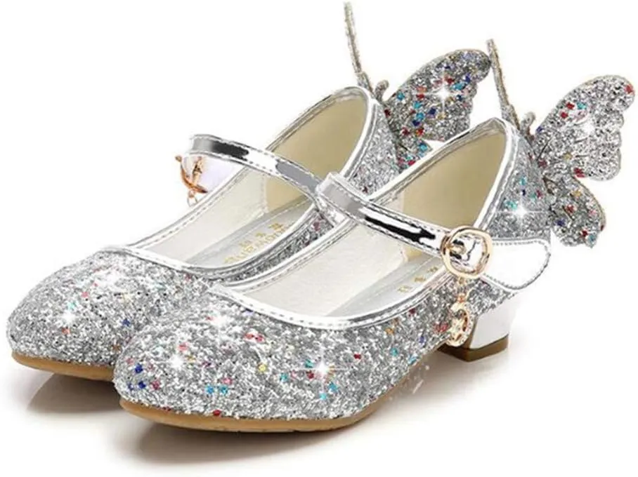 TangDao Kids Girls Sparkly Butterfly Mary Jane Wedding Party Shoes Glitter Bridesmaids Low Heels Princess Heels Dress Shoes(Toddler/Little Kid/Big Kid)