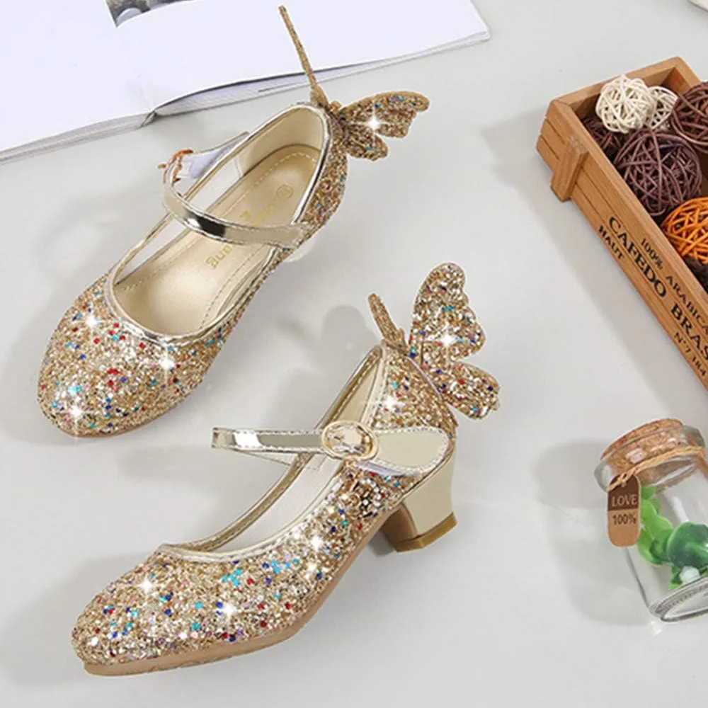 TangDao Kids Girls Sparkly Butterfly Mary Jane Wedding Party Shoes Glitter Bridesmaids Low Heels Princess Heels Dress Shoes(Toddler/Little Kid/Big Kid)