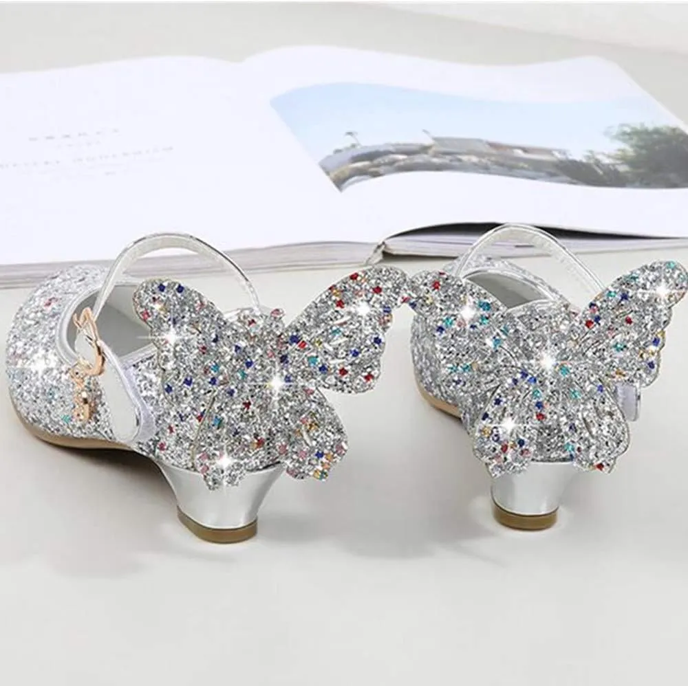 TangDao Kids Girls Sparkly Butterfly Mary Jane Wedding Party Shoes Glitter Bridesmaids Low Heels Princess Heels Dress Shoes(Toddler/Little Kid/Big Kid)