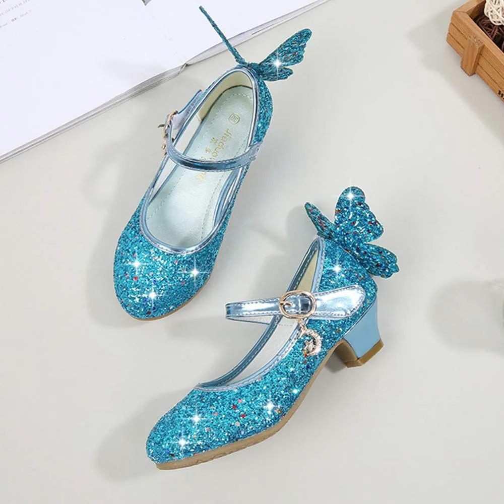 TangDao Kids Girls Sparkly Butterfly Mary Jane Wedding Party Shoes Glitter Bridesmaids Low Heels Princess Heels Dress Shoes(Toddler/Little Kid/Big Kid)