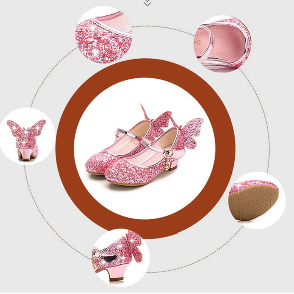 TangDao Kids Girls Sparkly Butterfly Mary Jane Wedding Party Shoes Glitter Bridesmaids Low Heels Princess Heels Dress Shoes(Toddler/Little Kid/Big Kid)