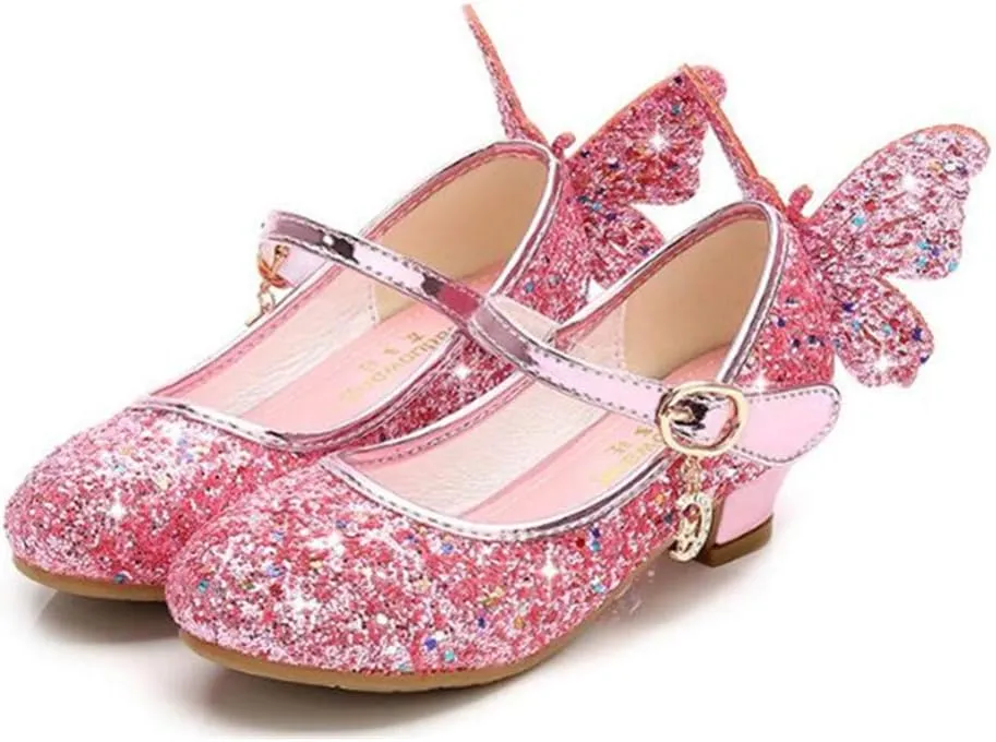 TangDao Kids Girls Sparkly Butterfly Mary Jane Wedding Party Shoes Glitter Bridesmaids Low Heels Princess Heels Dress Shoes(Toddler/Little Kid/Big Kid)