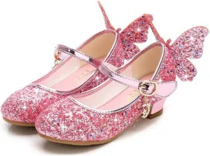 TangDao Kids Girls Sparkly Butterfly Mary Jane Wedding Party Shoes Glitter Bridesmaids Low Heels Princess Heels Dress Shoes(Toddler/Little Kid/Big Kid)