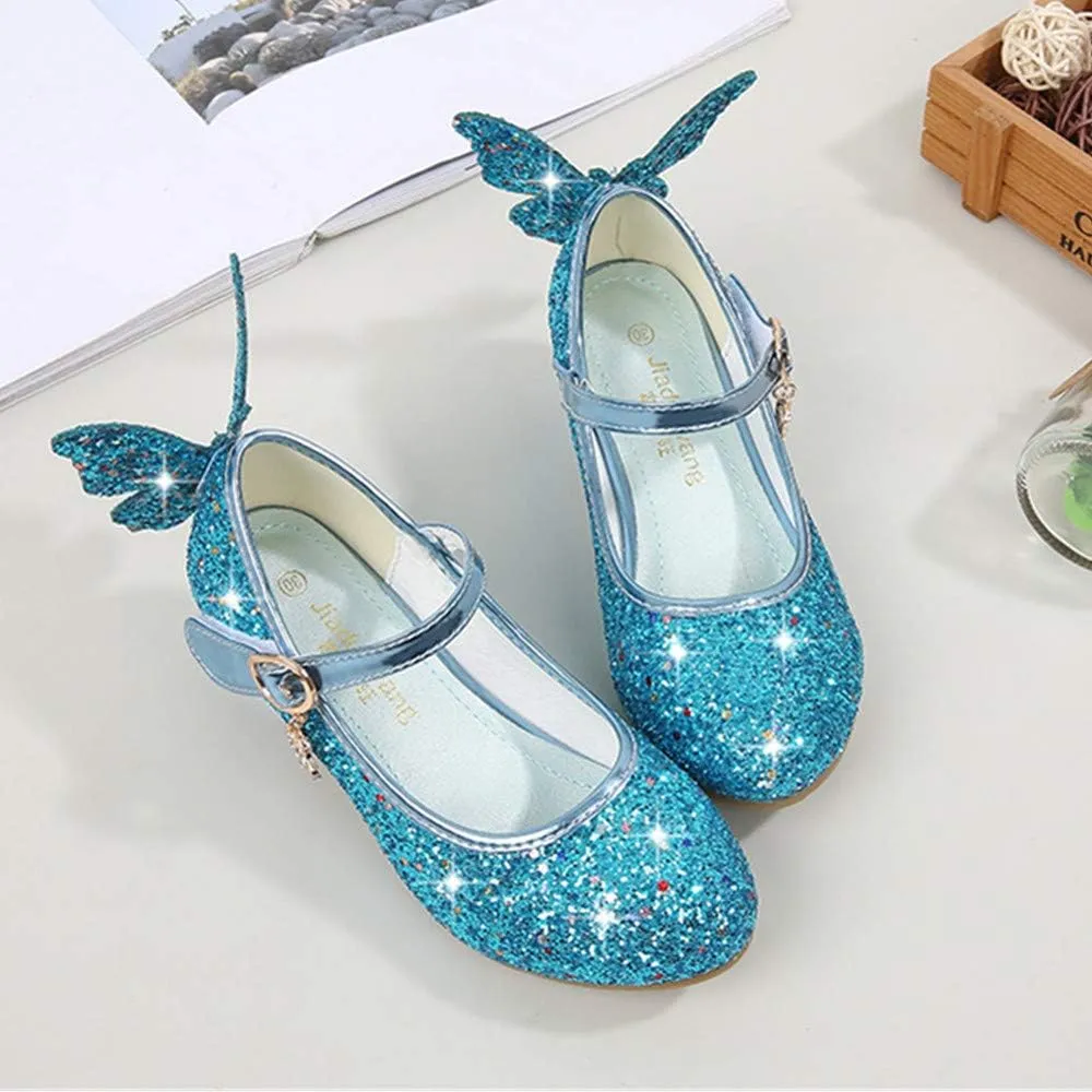 TangDao Kids Girls Sparkly Butterfly Mary Jane Wedding Party Shoes Glitter Bridesmaids Low Heels Princess Heels Dress Shoes(Toddler/Little Kid/Big Kid)