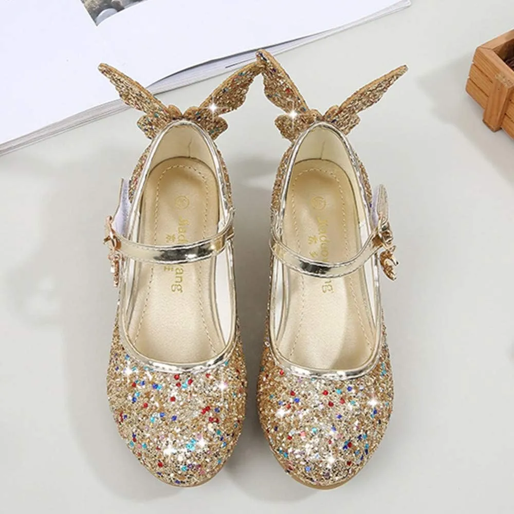 TangDao Kids Girls Sparkly Butterfly Mary Jane Wedding Party Shoes Glitter Bridesmaids Low Heels Princess Heels Dress Shoes(Toddler/Little Kid/Big Kid)