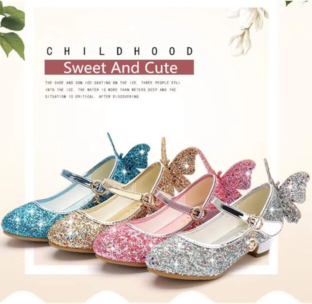 TangDao Kids Girls Sparkly Butterfly Mary Jane Wedding Party Shoes Glitter Bridesmaids Low Heels Princess Heels Dress Shoes(Toddler/Little Kid/Big Kid)
