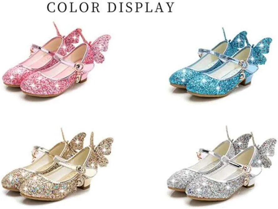 TangDao Kids Girls Sparkly Butterfly Mary Jane Wedding Party Shoes Glitter Bridesmaids Low Heels Princess Heels Dress Shoes(Toddler/Little Kid/Big Kid)