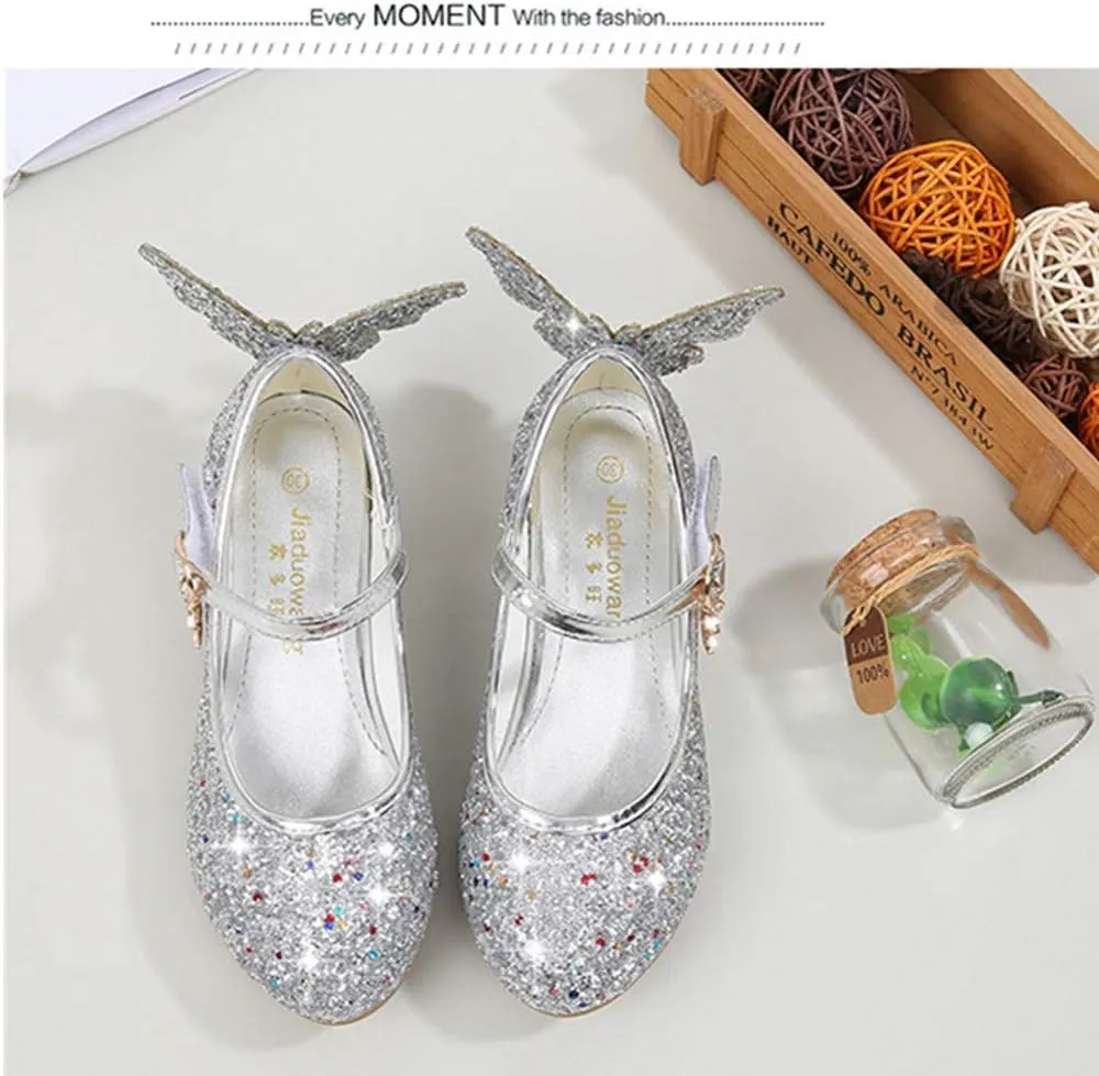 TangDao Kids Girls Sparkly Butterfly Mary Jane Wedding Party Shoes Glitter Bridesmaids Low Heels Princess Heels Dress Shoes(Toddler/Little Kid/Big Kid)