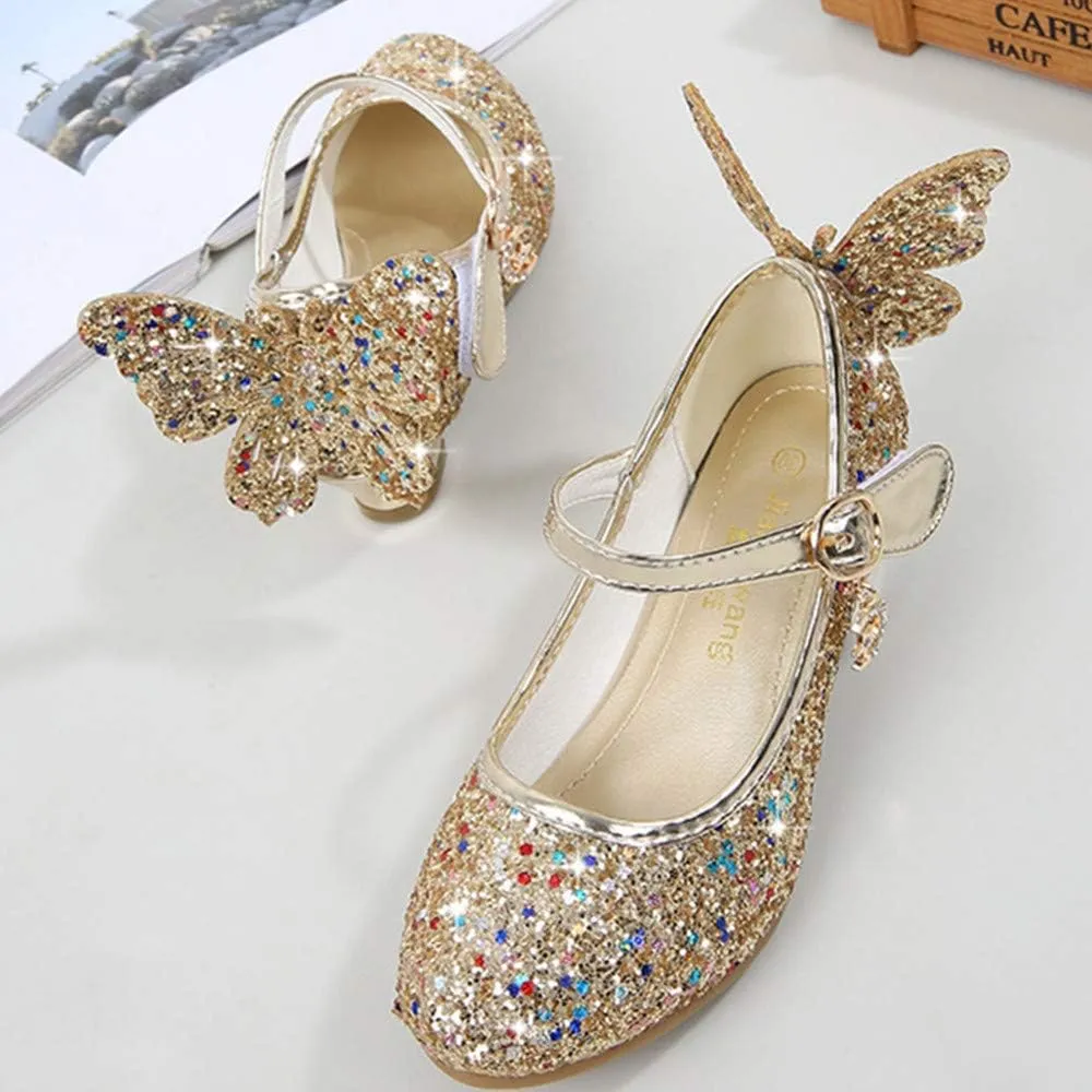 TangDao Kids Girls Sparkly Butterfly Mary Jane Wedding Party Shoes Glitter Bridesmaids Low Heels Princess Heels Dress Shoes(Toddler/Little Kid/Big Kid)