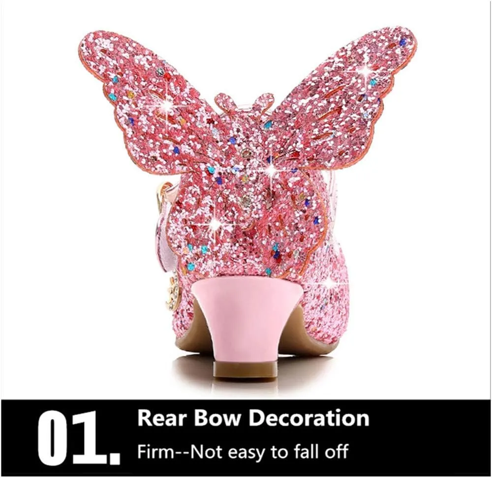 TangDao Kids Girls Sparkly Butterfly Mary Jane Wedding Party Shoes Glitter Bridesmaids Low Heels Princess Heels Dress Shoes(Toddler/Little Kid/Big Kid)