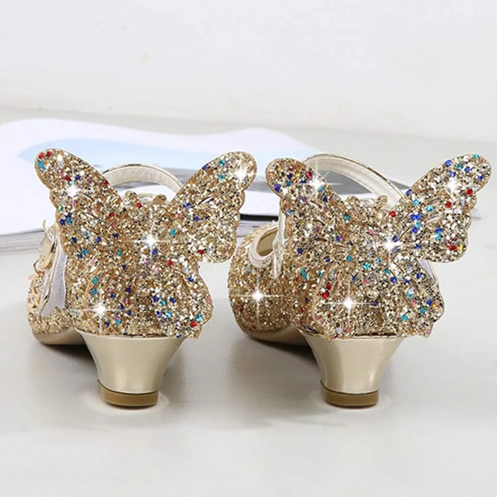 TangDao Kids Girls Sparkly Butterfly Mary Jane Wedding Party Shoes Glitter Bridesmaids Low Heels Princess Heels Dress Shoes(Toddler/Little Kid/Big Kid)